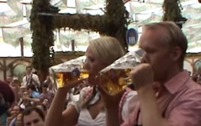 Oktoberfest Girl Drinking Beer